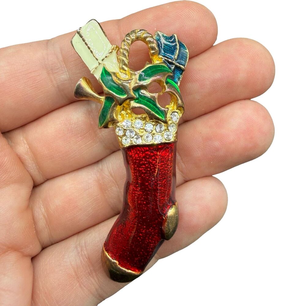 Vintage Jewelry Christmas Stocking Brooch Christmas Jewelry Stocking Pin